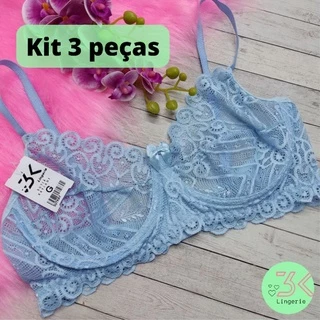 kit 3 sutiã de renda sem bojo com aro de metal plus size lingerie sutian renda Premium -3 Kaylane
