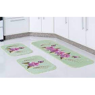 Kit Tapete Cozinha Emborrachado 3Pcs Passadeira Pintado Mao