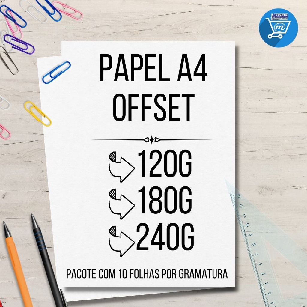 Papel Sulfite Offset A4 3 opções de Gramatura: 120, 180 e 240g Pacote ...
