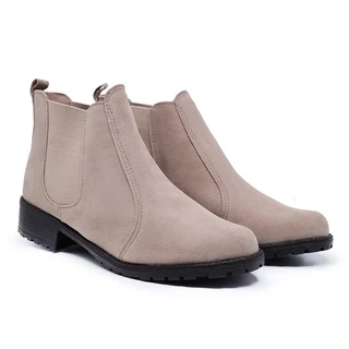 Bota Feminina Botina Couro Sintetico Areia Cano Curto