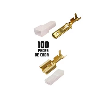 Terminal de encaixe macho femea com trava 6,3mm com capa isolador 100 pecas de cada