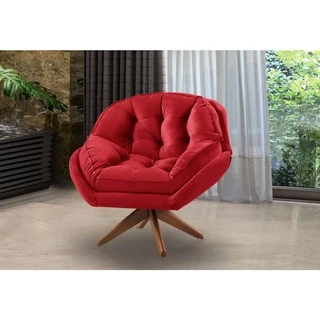 Poltrona Decorativa Califórnia com Pillow Top e Pés Palito de Madeira Velusoft Vermelho - Sofá Casa