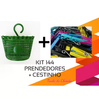 Kit 144 Prendedor Pregador + 1 Cestinho