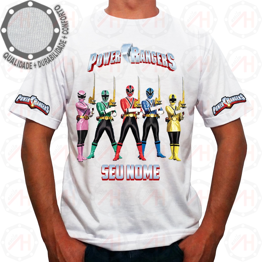 Camiseta Power Rangers Personagens Pose Camisa Personalizada Adulto e ...