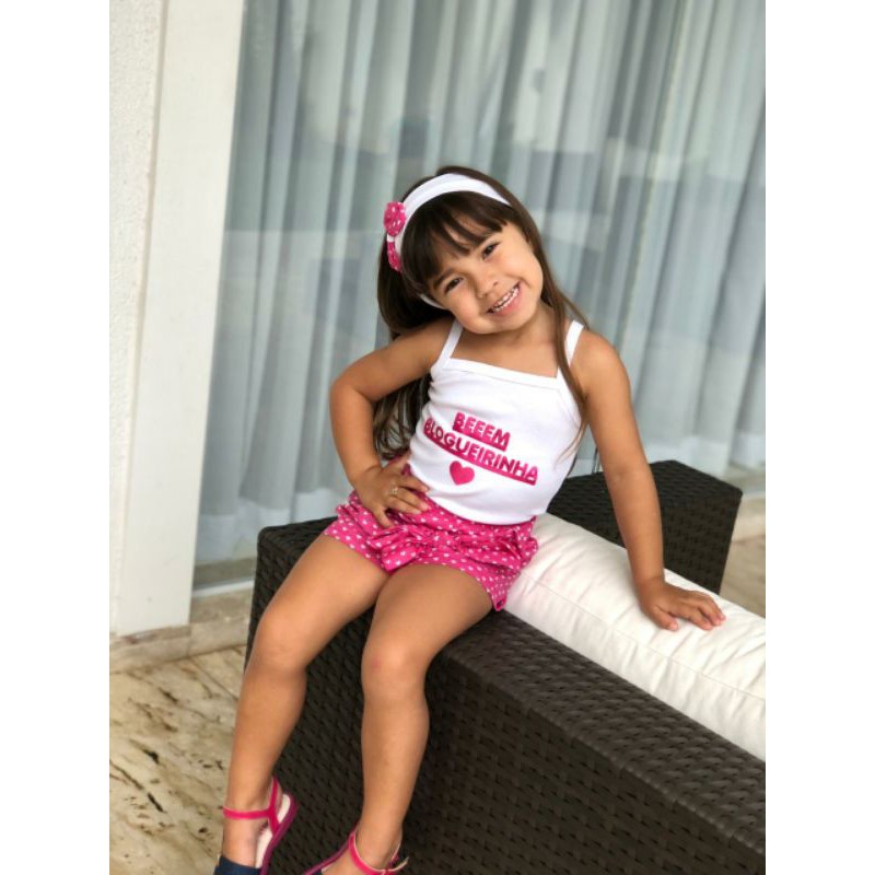 Conjunto Roupa Infantil Menina Blogueirinha Feminino Com Tiara Bebê Menina Modinha Verão Rosa 3746