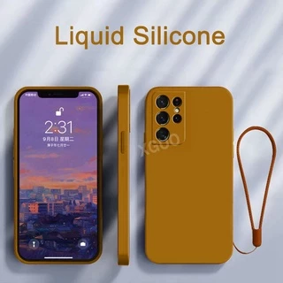 Capa Quadrada De Silicone Líquido Macio Para Samsung Galaxy S21 Ultra Plus S21 FE Com Alça