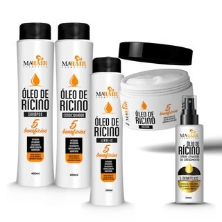 Kit Capilar Óleo de Rícino Mahair com 5 Produtos Shampoo, Condicionador, Máscara, leave-in e Finalizador