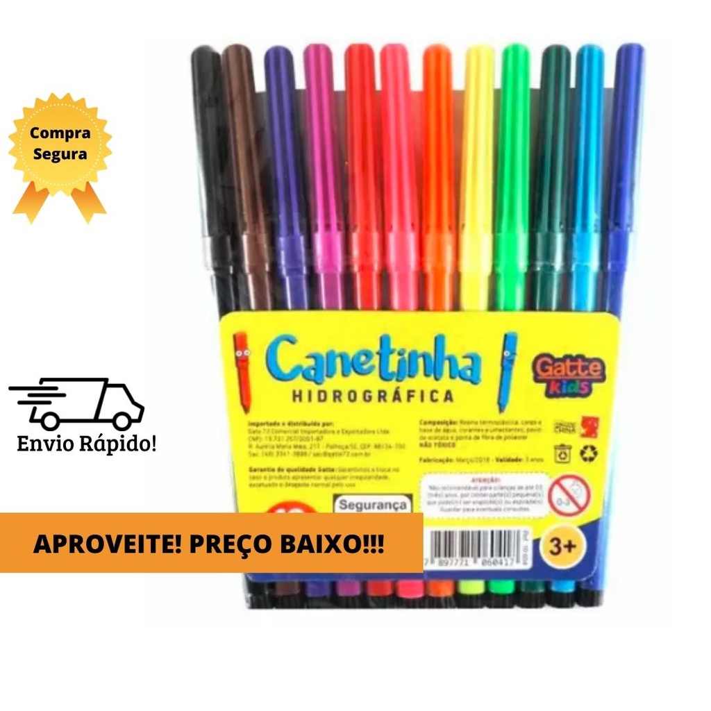 Canetinha Hidrográfica 12 Cores Hidrocolor Caneta