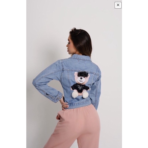 Jaqueta jeans best sale com pompom