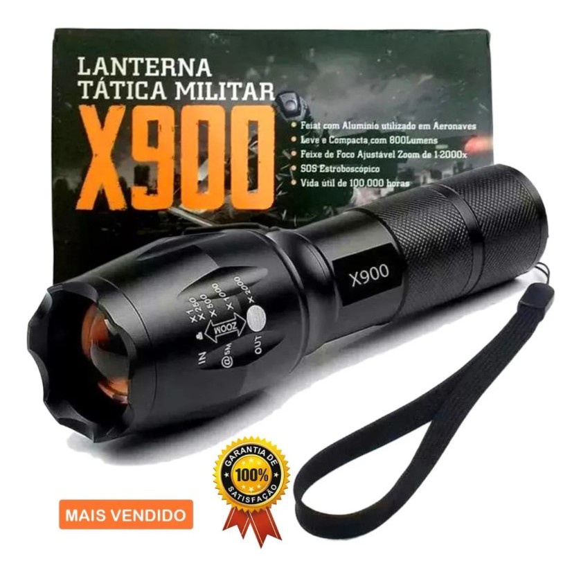 Lanterna Tática Led T6 X900 Militar Função Strobo Bateria Alta Duração ...