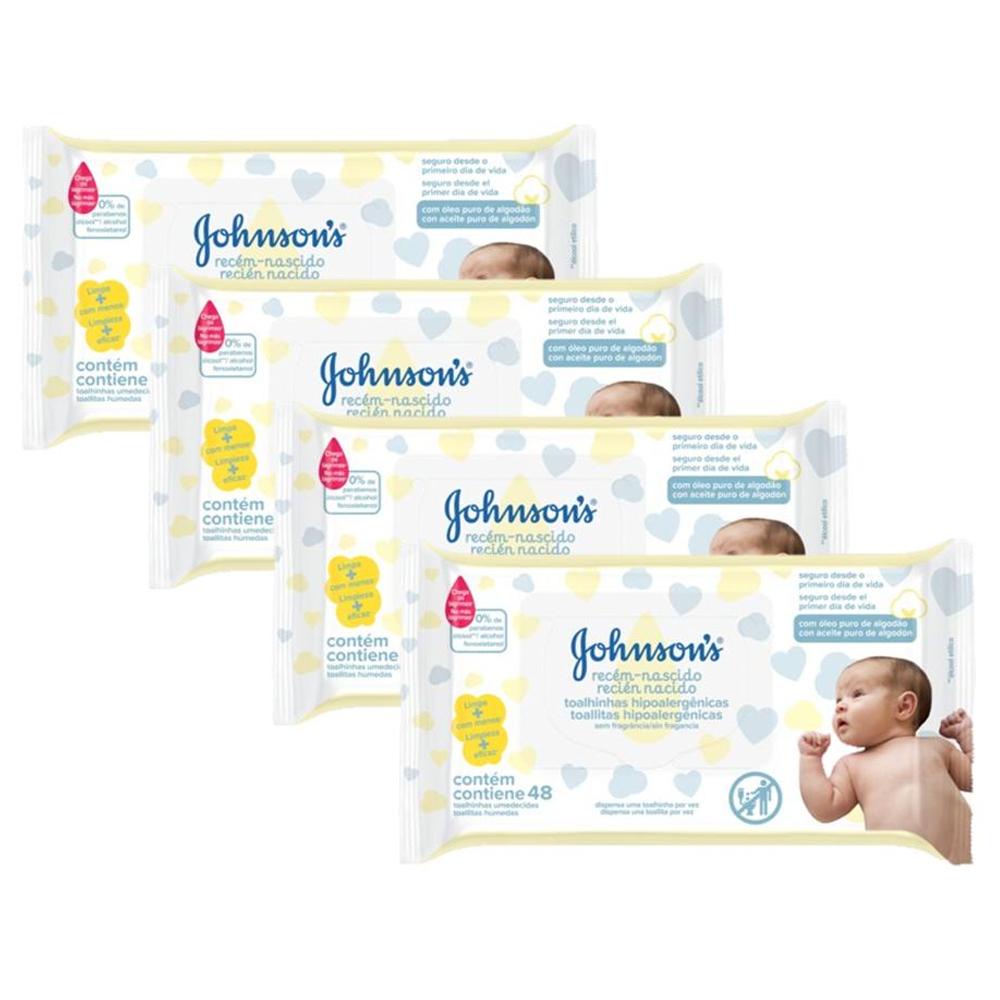 Kit 4 Toalhinhas Johnson's Baby Recém-Nascido S/Fragrância c/48 