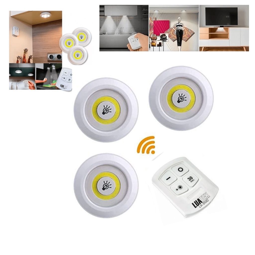 Kit Luminária LED com Controle Remoto P/ Teto ou Parede Guarda Roupa