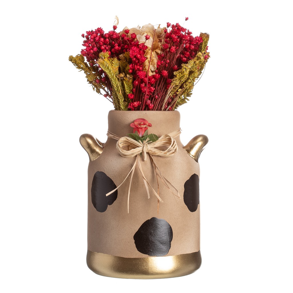 Enfeite Latão Porta Talher Vaso Ceramica Trabalhada