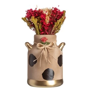 Enfeite Latão Porta Talher Vaso Ceramica Trabalhada