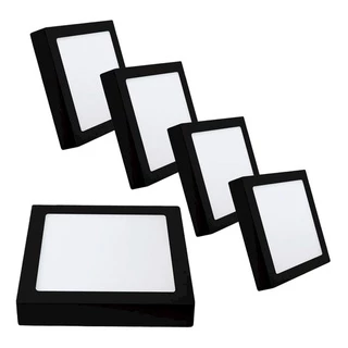 Kit 5 Plafon Sobrepor Quadrado Led 24w Painel Preto Bivolt Teto