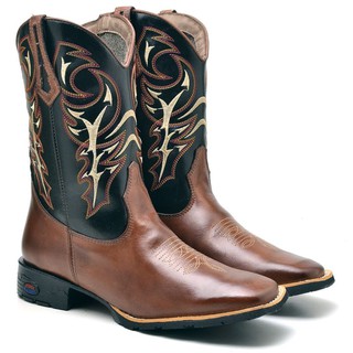 Bota Country Masculina Cano Longo Texana Bico Quadrado Cowboy em Couro 2505