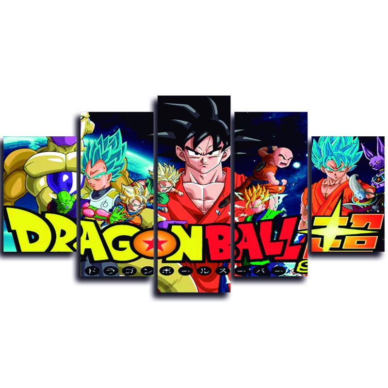 Quadro Decorativo 5 peças Mosaico quite kit Modular Vegeta Vedita Freeza Broly  Dragon Ball Super Z Kai Goku Bulma Majin Boo Bills Trunks Shen Long Esferas  Dragão Super Saiyajin Blue Vermelho Azul