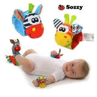 4pcs/lot Animal Baby Rattles Pulseira De Pelúcia Infantil Meias De Pés De Bebê