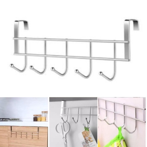 CABIDE / GANCHO ARAMADO PARA PORTA COM 5 GANCHOS CROMADO 24X10X10CM