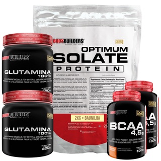 Kit Optimum Isolate Whey Protein 2kg, 2x BCAA 100g, 2x Glutamina 300g - Bodybuilders