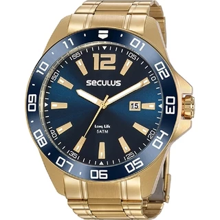 Relógio Seculus Masculino Analógico Dourado Long Life Homen Moda Pai Namorado Barato 20809GPSVDA2