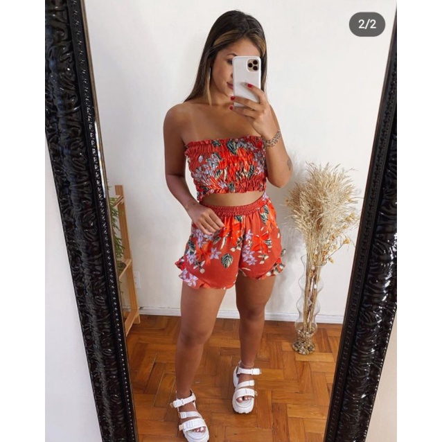 Conjunto short e blusa cropped verão