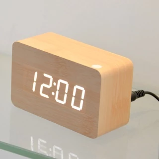 Relógio Digital Led Mesa Decoração Despertador, Temperatura, Data Cor Madeira