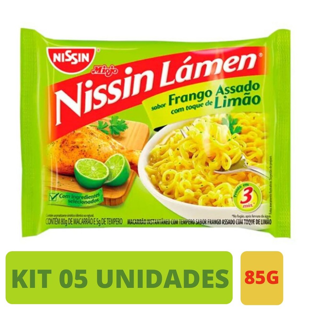 Kit 05 Unidades Macarrao instantâneo Miojo Nissin Frango Assado com ...