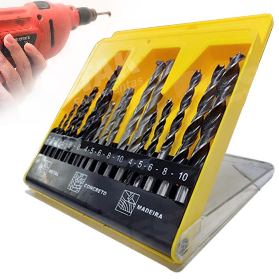 Jogo Kit De Brocas 16 Peças Madeira Ferro Concreto Fertak