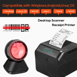 Desktop 1D 2D Leitor De Código De Barras Plataforma De Imagem QR Com Mini Impressora Térmica De Recibos De 58mm Supermercado Usb Bluetooth