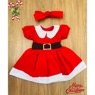 Vestido Menina Bebê Fantasia Com Laço E Cinto Luxo Natal Mamãe Noel Rodado RN a 8 Anos Ensaio Foto