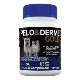 Suplemento Vitamínico Pelo e Derme Gold Vetnil 30 Comprimidos