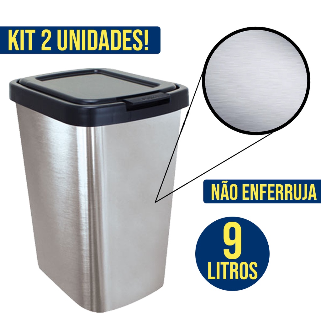OFERTA Kit 2 Lixeira Cesto de Lixo para Cozinha e Banheiro Retangular ...