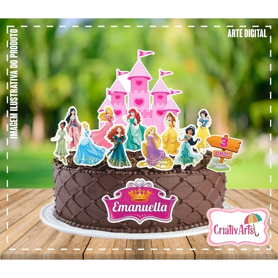 Decorações para topo de bolo de princesa da Disney, artigos de decoração de  festa de aniversário, todas as princesas
