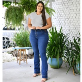 Calça jeans Wide leg destroyed feminina Plus Size