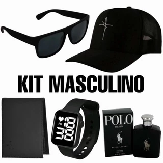 Kit Masculino Perfume Pólo + Óculos + Carteira + Boné + Óculos + Relógio Digital A Prova D'água Promoção 2024 So hoje