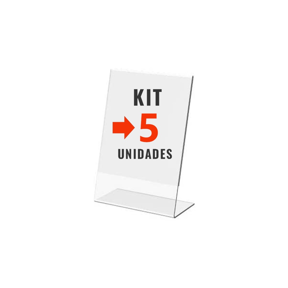 Kit com 5 Display Expositor Acrilico L Tamanho A5 15x21cm Ve