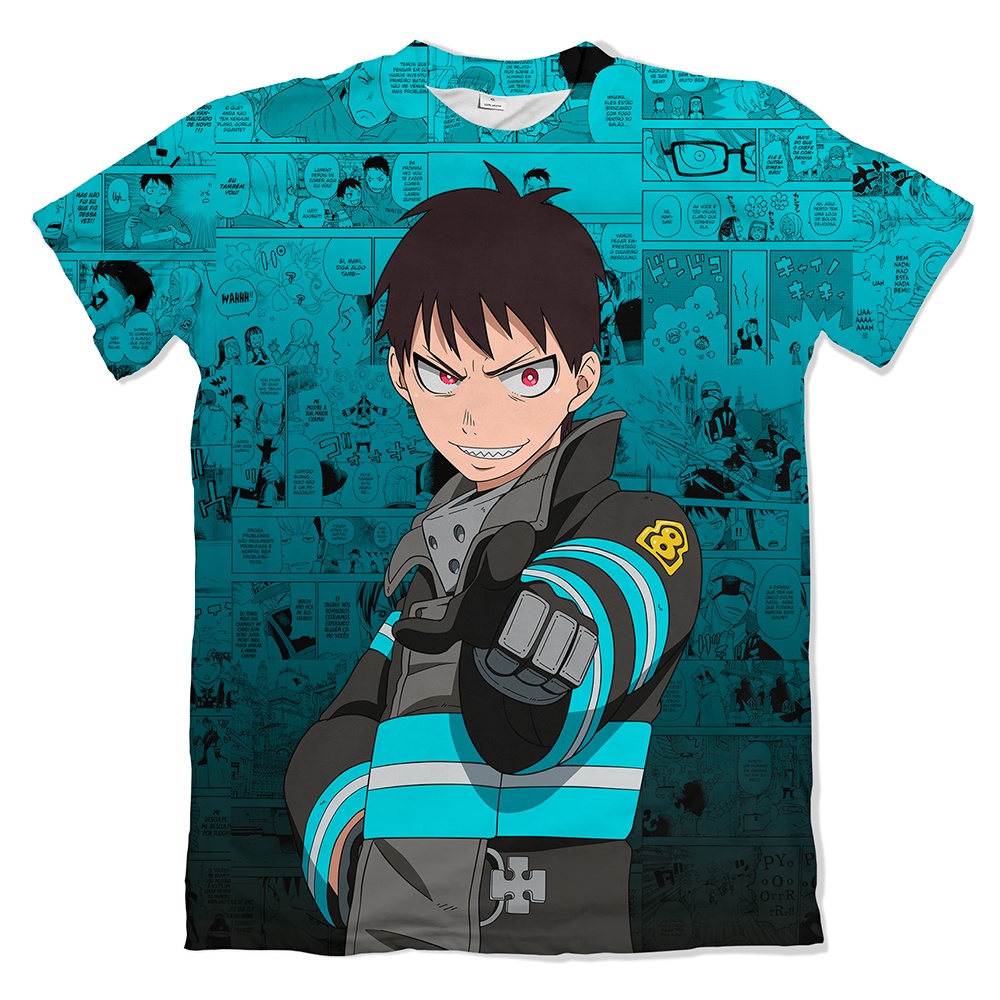 Camisa Anime Fire Force Personagens Mangá Azul