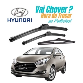 Kit 3 Palhetas Limpador De Parabrisa Dianteiro + Traseiro Hyundai HB20 /HB20X / HB20S ANO 2012 2013 2014 2015 2016 2017 2018 2019 PROMOÇÃO SHOPEE