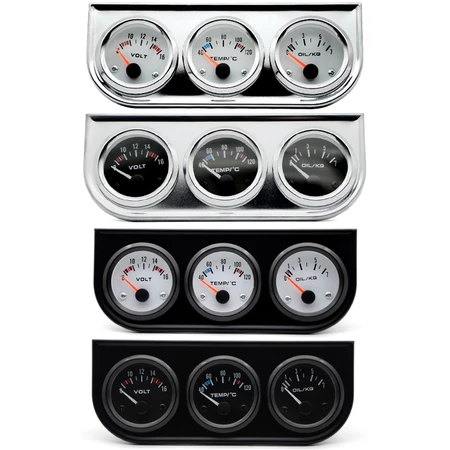 Temperatura Da Água Medidor De Pressão De Óleo Volt 52mm 3 Em 1 Kit Triplo Preto/Chrome Moldura Preta/Branco Rosto Com Temp & Sensor