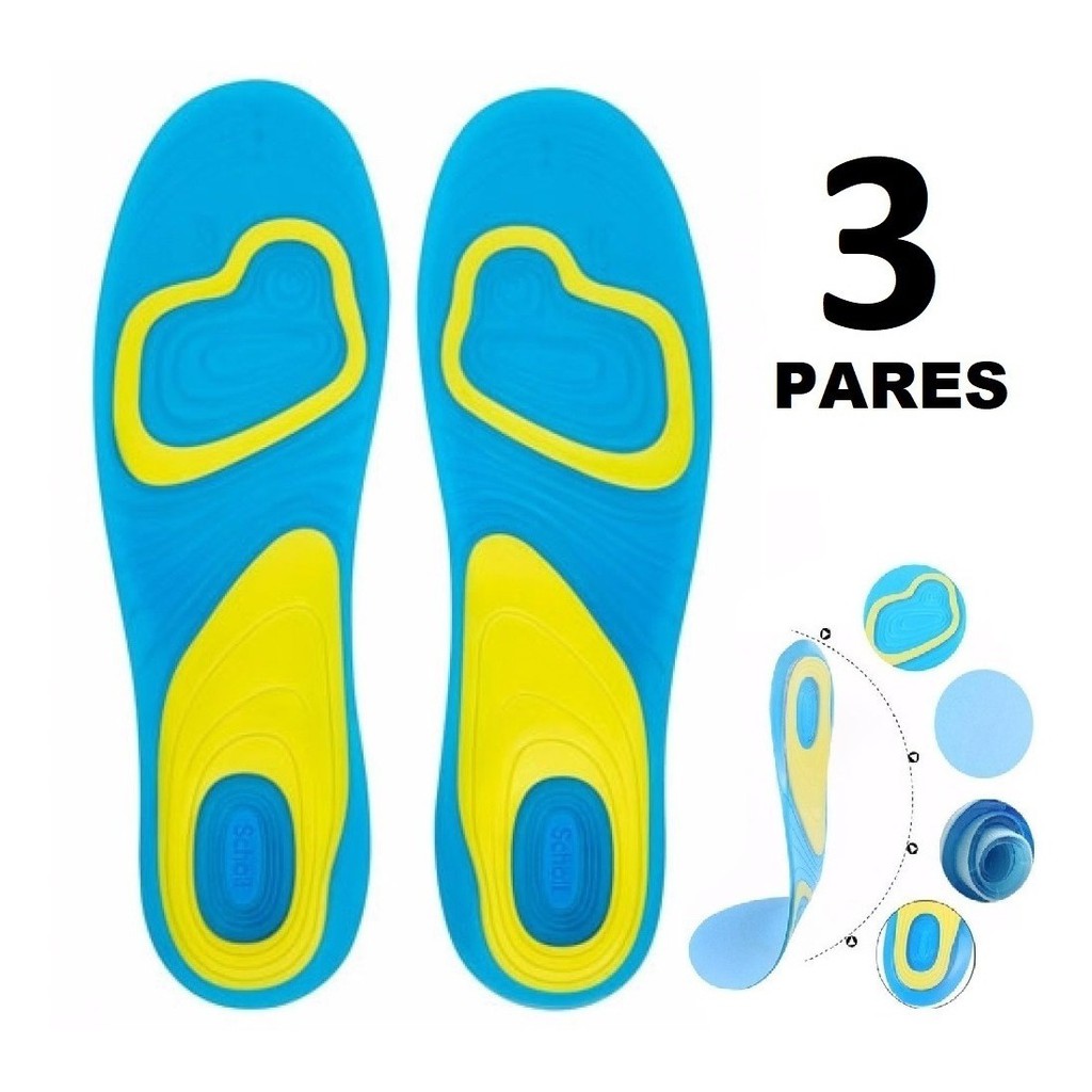 3x Palmilha Ortopedica Gel Silicone Anti Impacto Pés Sem Dor Alta ...