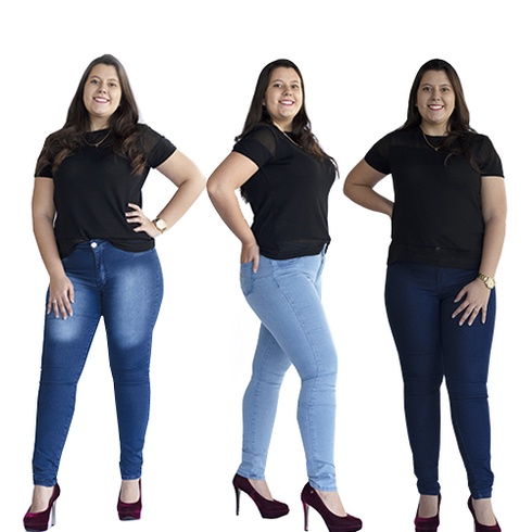 Kit 3 Calças Jeans Feminina Cós Alto Que Vai Até o Umbigo com