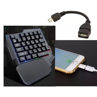 Kit Teclado de Uma Mão Rgb Led Para Celular Com Cabo Otg Micro Usb, Tipo C