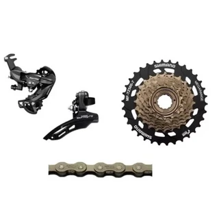 Kit Shimano - Câmbios Dianteiro Tz510 Traseiro Ty300 Com Gancheira, Catraca Megarange Shimano e Corrente Index