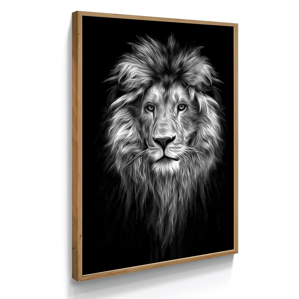 Quadro decorativo leao rei da selva preto e branco