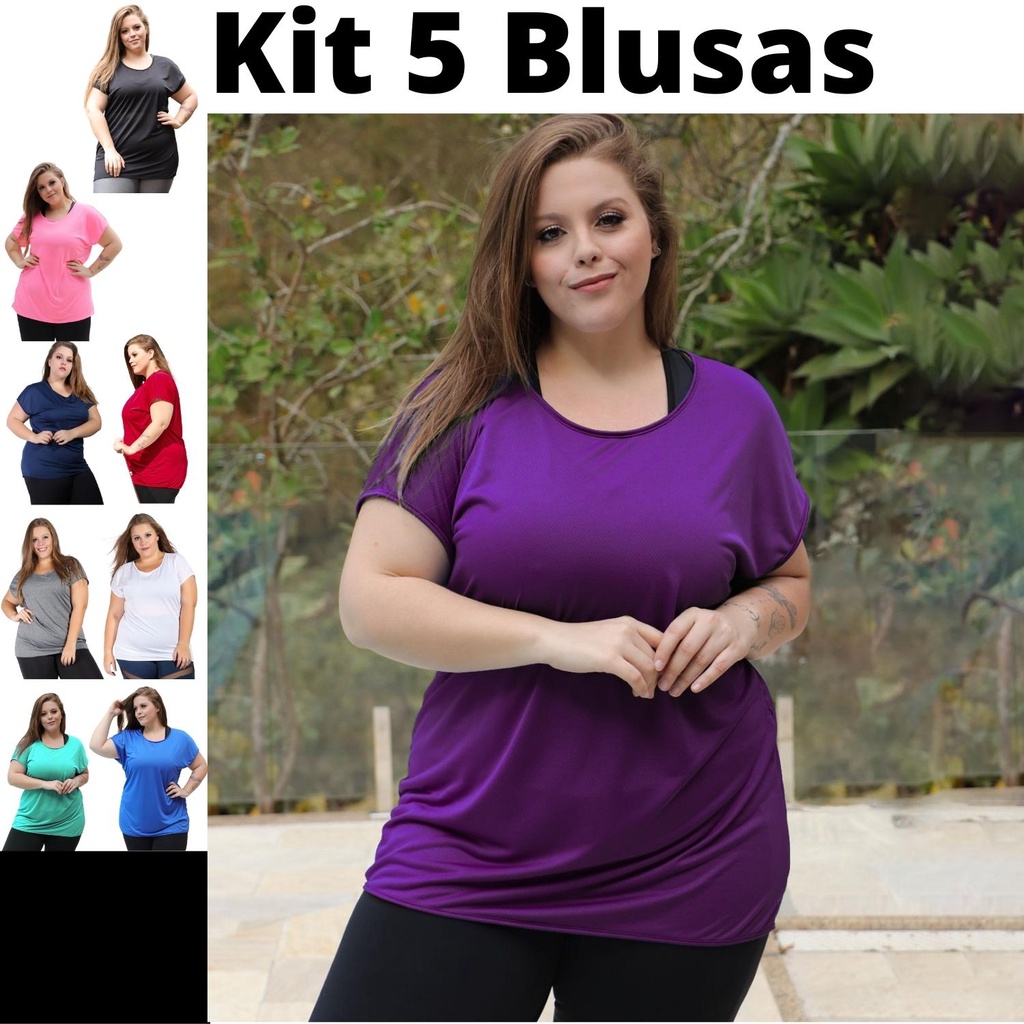 Kit 5 Camisa Dry Fit Plus Size Feminina Atacado