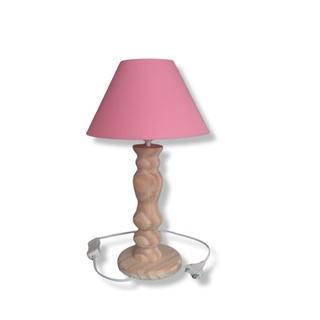 Luminária de madeira cúpula rosa
