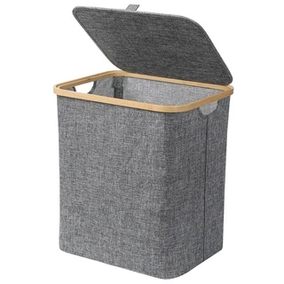Cesto De Roupa Com Tampa P/lavandaria Quarto Bambu Grey 45cm - Mimo Style