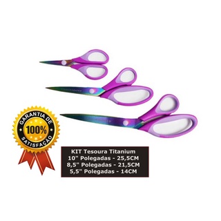 Kit 3 Tesouras Titanium PROFISSIONAL - Não Perde o Corte