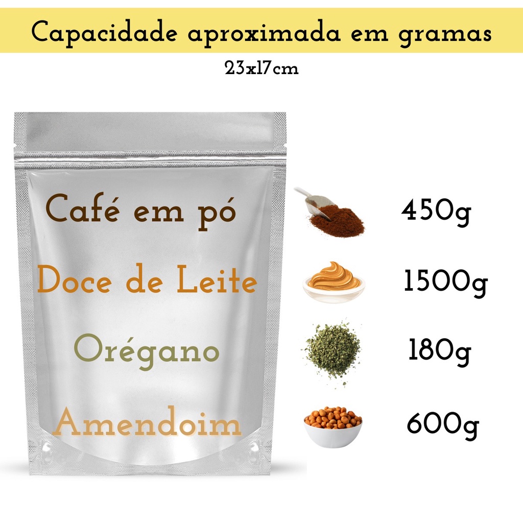 Kit 25 Sacos Embalagem Alimento Zip Hermético - Transparente e Metalizado.